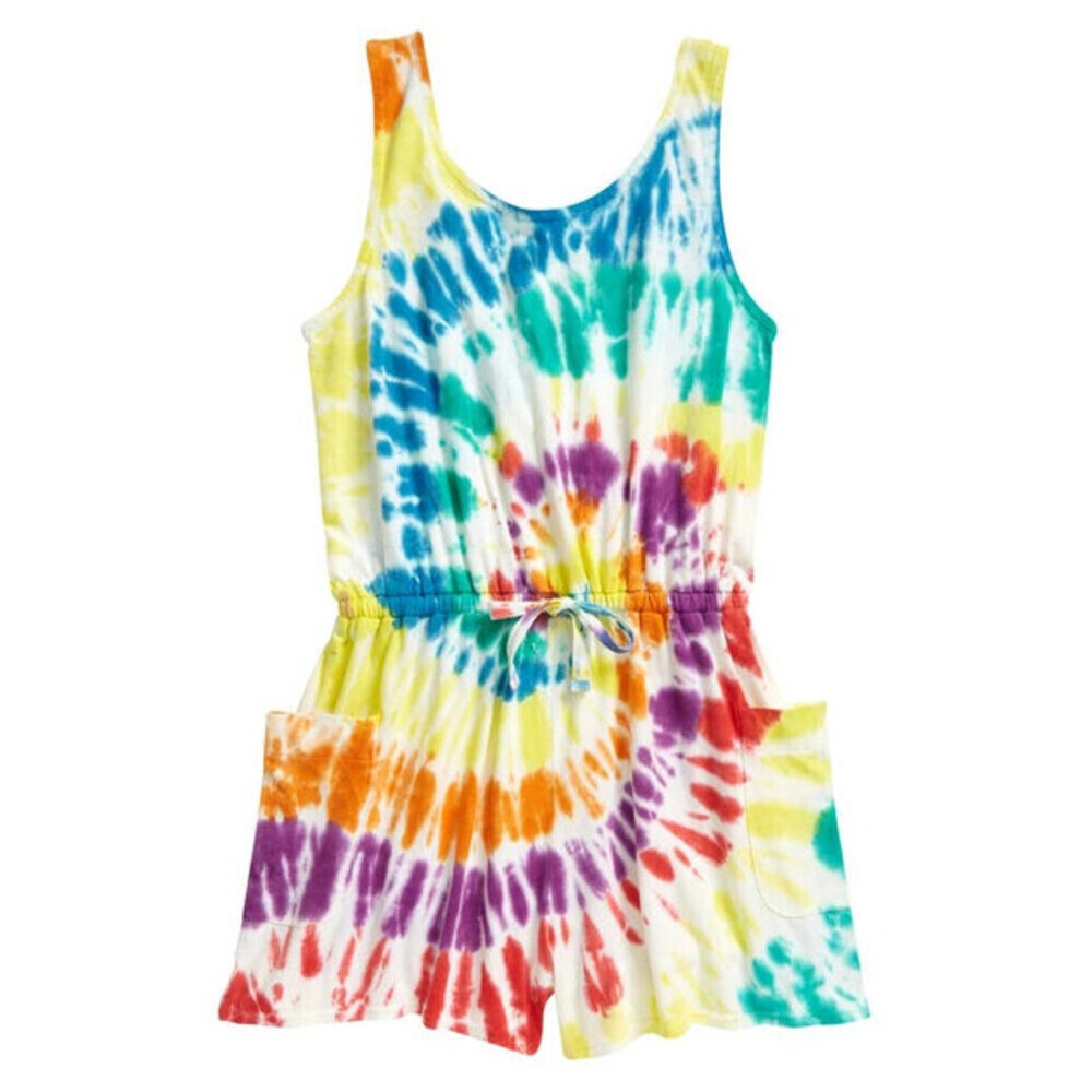 Treasure & Bond Girls Romper Red Fiery Tie Dye Crossback Waist Tie X-Large 14-16